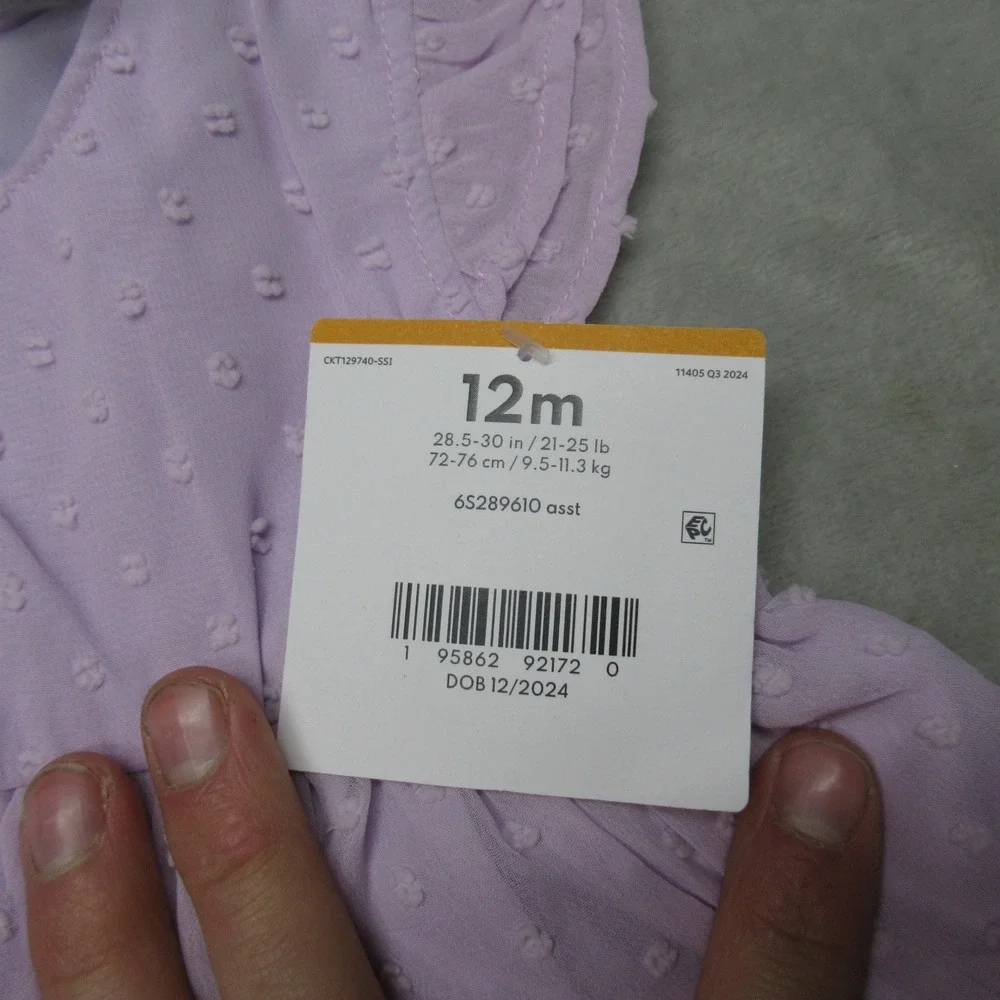 Carters Occasion Dress Baby 12M‎ Pink Swiss Dot Flutter Sleeves Skirt Liner NWT